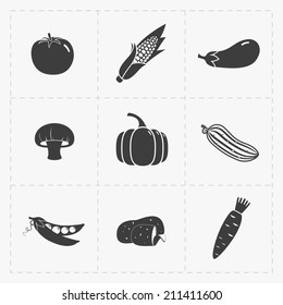 Vegetable Black Icon set on White