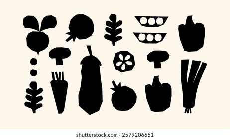 Vegetable black and white set- cabbage, tomato, avocado, rs, celery, carrots, pepper. Vegetarian farm products from the garden hand-drawn in flat and naive style.