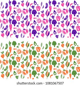 Vegetable border vector background for tins and bottles wrap design template.