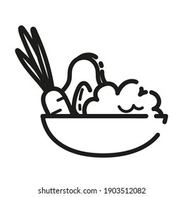 Vegetable bowl with avocado, carrots and rice. Healthy vegetarian food. Balanced diet. Thin line icon for web, applications and design. Minimalistic flat style.