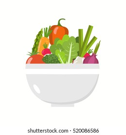 Vegetable bowl. Flat design.