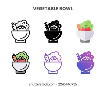 Vegetable Bowl icons vector illustration set line, flat, glyph, outline color gradient. Great for web, app, presentation and more. Editable stroke and pixel perfect.