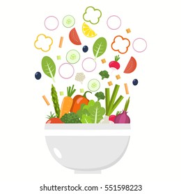 Vegetable bowl. Slices of vegetables. Flat design.