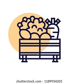 Vegetable box with vegetables, vegetable vector icon