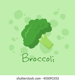 Vegetable Broccoli vector illustration isolated on green background.