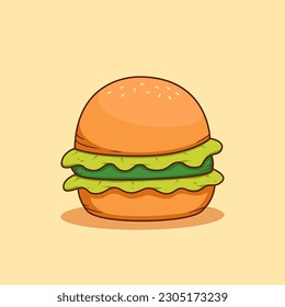 vegetable burger illustration vector with lettuce and cucumber slice, cartoon burger illustration for vegan