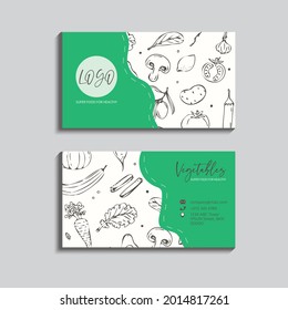 Vegetable business card template, vegan food vector illustration.