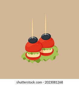 Vegetable canapes tomatoes with olives. Vector 
