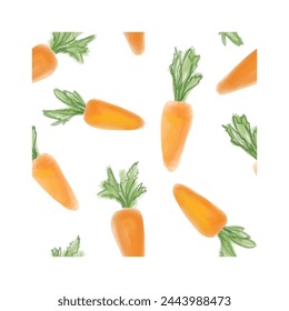 Vegetable carrot seamless watercolor pattern. Easter food over white background. Cooking decor for website, package, card design