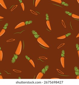 Vegetable carrot seamless watercolor pattern. Easter food over white background. Cooking decor for website, package, card design