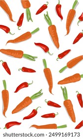 Vegetable Carrots and Chili background on white