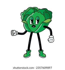 vegetable cartoon character cabbage icon isolated