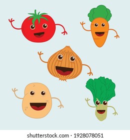Vegetable Cartoon Collection -Vegetable Vector Illustration Flat Design Icon 