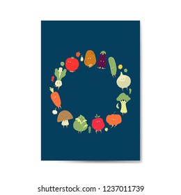 Vegetable cartoons frame on greeting card vector