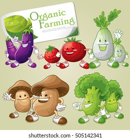 Vegetable character set. Radishes, tomatoes, eggplant, mushrooms, broccoli