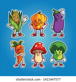 vegetable characters set vector with separated objects