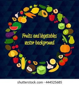 Vegetable circle background. Fruits and Vegetables icons. Modern flat design. Vector illustration