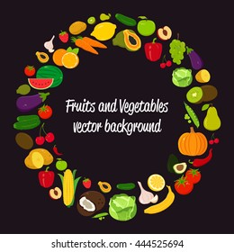 Vegetable circle background. Fruits and Vegetables icons. Modern flat design. Vector illustration