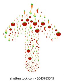Vegetable collage done in the combination of upwards target arrow. Forward direct arrow figure done from vegetable pictographs.