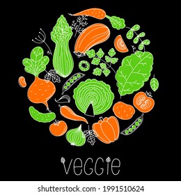 Vegetable collection. Hand drawn vector illustration. Minimalist design. Scandinavian style illustration. Healthy organic food.