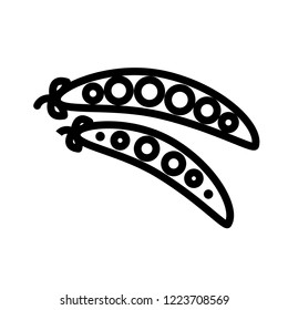 Vegetable collection - peas. Line icon of two pea pods. Vector Illustration 