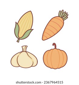 Vegetable Collection Set of Corn, Carrot, Garlic and Pumpkin