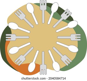 Fondo de diseño del marco de la corona y la cuchara de color vegetal