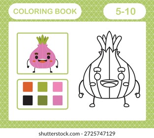 Página para colorear de vegetales para niños, hoja de trabajo preescolar educativa Arte de línea en blanco y negro