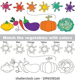 Vegetable and colors set to find the appropriate couple of objects,to compare and connect objects and their relevant pairs,the matching educational kid game with simple gaming level for preschool kids