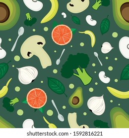 Vegetable complex seamless pattern for menu design 