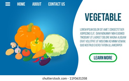 Vegetable concept banner. Isometric banner of vegetable vector concept for web, giftcard and postcard