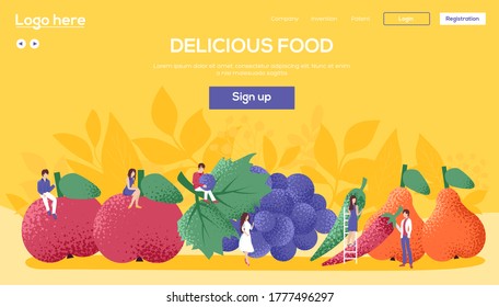 vegetable concept flyer, web banner, ui header, enter site. People character with items around vegetable concept background. Grain texture and noise effect.