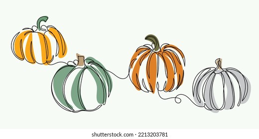 Vegetable continuous line art. Autumn festival and fall harvest concept. Pumpkin festival. Squash and pumpkin leaves. Abstract line art. Seeds grapes garlic turnips eggplants pears cranberries vector