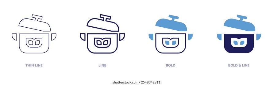 Vegetable cooking pot icon in 4 different styles. Thin Line, Line, Bold, and Bold Line. Duotone style. Editable stroke.