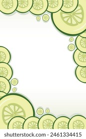 Vegetable cucumber border or slice of cucumber frame banner with copy space