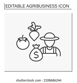 Vegetable cultivation line icon. Agronomist grows, caring or raising vegetables for market sale. Profitable business. Agribusiness concept. Isolated vector illustration. Editable stroke