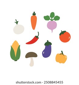 Vegetable cute cartoon style illustration set. isolated