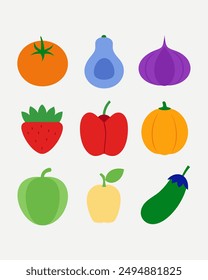 Vegetable Cute and Funny Character Illustration Set