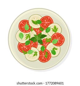 Vegetable Cuts Arranged with Kitchen Herbs or Greenery Vector Illustration