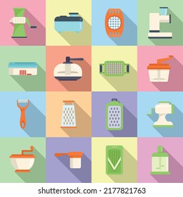 Vegetable cutter icons set flat vector. Chopper appliance. Cooking dicer