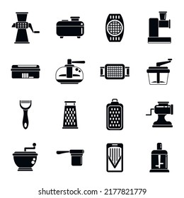 Vegetable cutter icons set simple vector. Chopper appliance. Cooking dicer