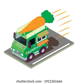 Icono de entrega de verduras. Iasimétrica ilustración del icono vectorial de entrega de vegetales para web