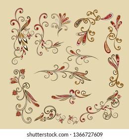 Vegetable design elements. Vector ethnic oriental design elements with a floral pattern, paisley.