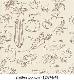 Vegetable doodles seamless vector