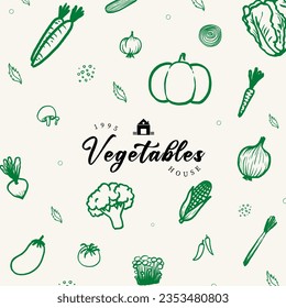 Vegetable Drawing Hand drawn Collection, Vegetable seamless pattern linear set