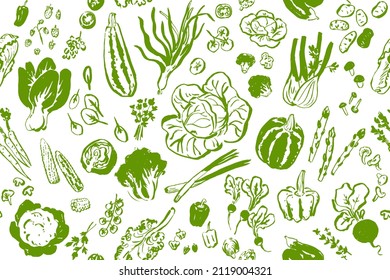 Vegetable Drawing, Seamless Hand Drawn Doodle Pattern, Illustration For Cook Book Backgrounds, Cards, Posters, Banners, Textile Prints, Web Design