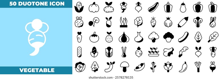 Vegetable Duotone Editable Icons set. Vector illustration in modern thin duotone style of vegetable icons: fruit, vegetable, food, etc