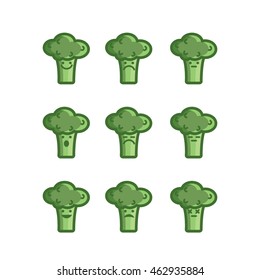 Vegetable emotion icons, set of 9, broccoli