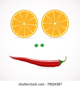 Vegetable face isolated over white vector illustration