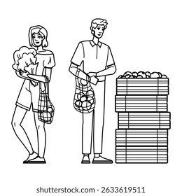 vegetable farmers market vector. food organic, local agriculture, harvest stall vegetable farmers market character. people black line pencil drawing illustration